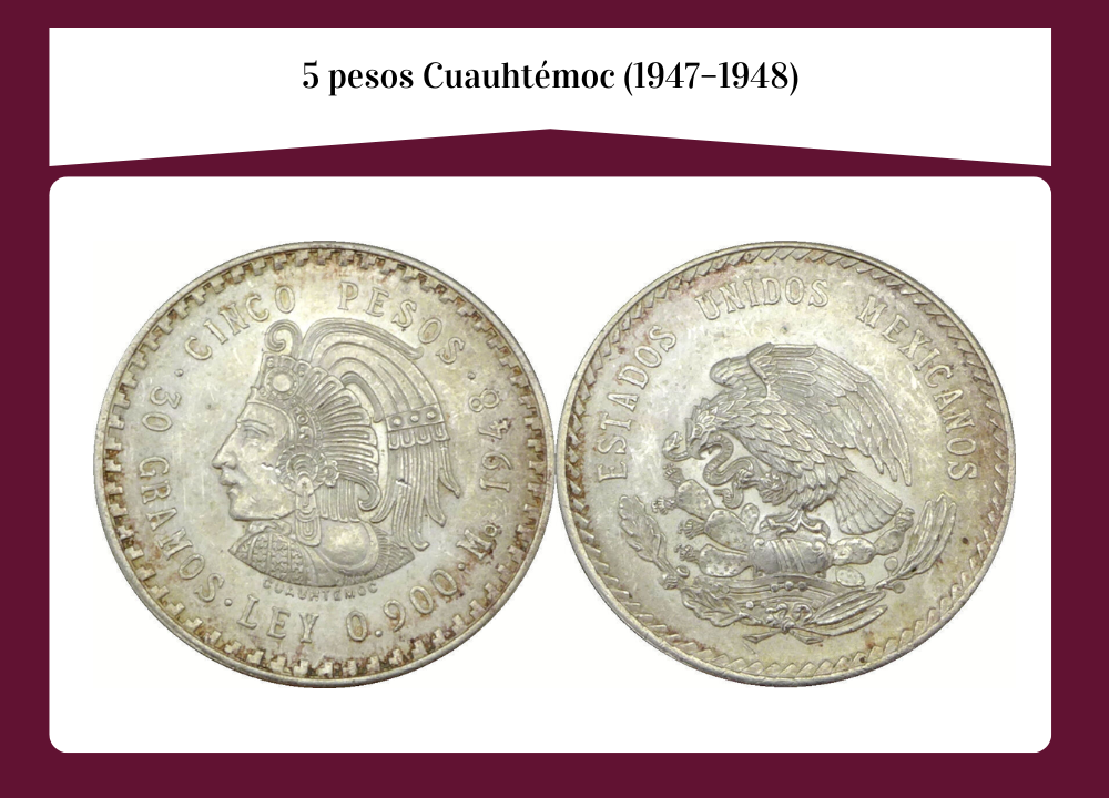 5 pesos Cuauhtémoc (1947–1948): la gran moneda conmemorativa de plata de México