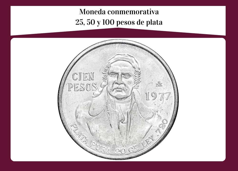 Monedas conmemorativas de 25, 50 y 100 pesos de plata